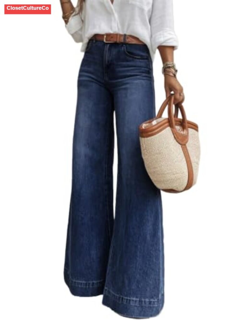 Wide Leg High Waisted Flare Jeans Stretchy Loose Denim Pants with Pockets